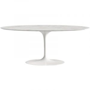 Les Tendances &ndash; Table tulipe ovale extensible en marbre blanc Carrara &ndash; Largeur 200 cm &ndash; Pi&egrave;tement blanc brillant &ndash; Garantie 5 ans &ndash; Fabrication