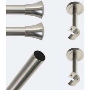 Boulet - Kit de tringle &agrave; rideaux Nickel Mat 200cm Diam.20mm Embout Pommeau - Fixation Mur
