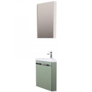 Ensemble lave-mains angle suspendu avec robinet et armoire d'angle