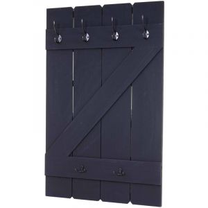 HHG - jamais utilis&eacute;] Garderobe murale 783, planche vestiaire, vintage, 6 crochets 91x60cm, gris fonc&eacute; shabby