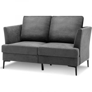 Relax4life - Canap&eacute; 2 Places Moderne 141x80x72cm, Sofa de Salon avec 2 Coussins Amovibles en Tissu Lin, Meuble de Salon pour Chambre Bureau Salon,