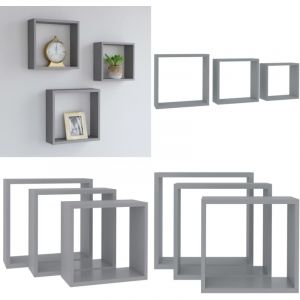 Vidaxl - tag&egrave;res murales sous forme de cube 3 pcs Gris mdf - Etagere Murale - Etagere Cube - Rangement Mural - Decoration Murale - Meuble Design