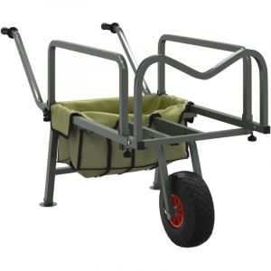 Chariot de p&ecirc;che vert avec roue acier enduit de poudre CFW527841