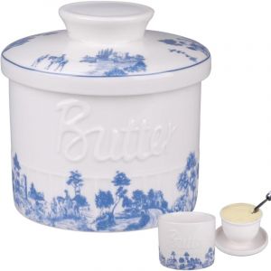Beurrier Ceramique, 250g Beurrier en Porcelaine avec Ligne d'Eau pour Beurre Frais &agrave; Tartiner, Beurrier &agrave; Eau avec Couvercle pour Conserver le Beurre