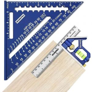 Equerre Menuisier 180 mm et Règle d'Angle de Combinaison 150mm, Equerre Combinée avec Niveau à Bulle en Acier Inoxydable, Ensemble d'Outils d'Equerre