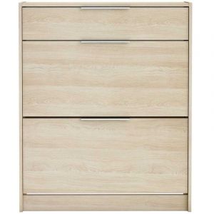 Commode meuble &agrave; chaussures 2 abattants 24 paires couleur ch&ecirc;ne - Largeur 82,6 x Profondeur 29,4 x Hauteur 100,6 cm