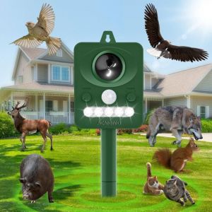 Répulsif pour chats, puissant et étanche, à ultrasons, avec détecteur de mouvement de 15 m, recharge solaire/USB, anti-pigeons.