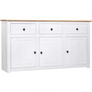 Buffet bahut commode armoire meuble de rangement organisateur cuisine salle de s&eacute;jour salon 135 x 40 x 80 cm Pin solide Gamme Panama blanc