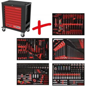 Kstools - Composition pour servante d'atelier Performanceplus P15 avec 299 outils pour 5 tiroirs