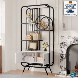 Modfu - Bibliotheque etagere et vitrine 80 x 30 x 180 cm - Conception géométrique - Armoire de rangement blanche à double porte avec trois étagères