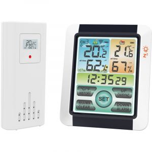 Horloge météo à écran couleur sans fil, Station météo électronique intérieure et extérieure, réveil sans batterie