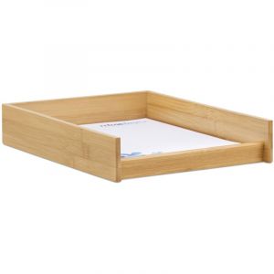 Corbeille &agrave; Courrier Bois, lot de 2, Papier Format A4, Bureau, Range-Documents & Lettres, Aspect Bambou, 25x33cm, Nature