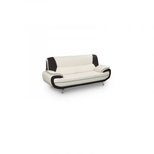 Mobilier Deco &ndash; Canap&eacute; 3 places en simili cuir blanc et noir &ndash; Design moderne avec accoudoirs rembourr&eacute;s &ndash; Dimensions 190x87x89 cm &ndash; Confort optimal