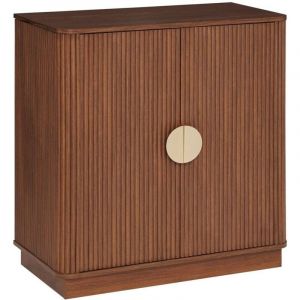 Buffet bas 2 portes meuble de rangement coloris Noyer - Longueur 80 x Profondeur 40 x Hauteur 85 cm
