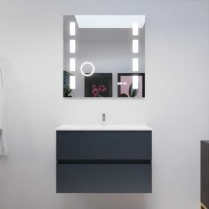 Cuisibane - Meuble salle de bain 80 cm rosaly avec plan vasque et miroir Excellence- Gris- Plan vasque en Céramique - Gris