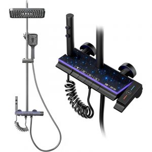 STANEW Colonne de Douche Titane avec T&ecirc;te Carr&eacute;e 30x20cm,Colonne de Douche 4 Jets, Affichage LED Ciel &eacute;toil&eacute;,Douchette &agrave; main avec 3 types de