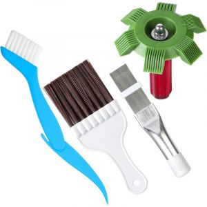 Ensemble de 4 peignes &agrave; ailettes pour condenseur de climatiseur : peigne &agrave; ailettes en m&eacute;tal, brosse verte, brosse pliante et brosse marron, kit