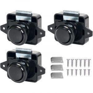 Ahlsen - 3 Pcs Bouton Poussoir Loquet,Bouton Poussoir Serrure,Sans Clé Serrure de Meuble Fermoir,Loquet à Bouton Poussoir,pour Porte de Camping
