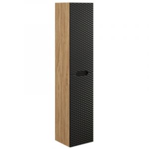 Colonne de salle de bain YOKA &ndash; 2 portes &ndash; Ch&ecirc;ne clair et noir &ndash; L35 &times; P33 &times; H170 cm &ndash; &Agrave; suspendre
