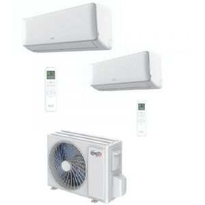 Ensemble climatisation bi-split avec 1 unit&eacute; 3.5kW + 1 unit&eacute; 2.5KW et groupe exterieur 18000BTU R32 230V CLIMADESIGN
