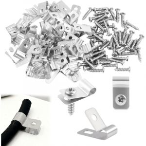 100 pi&egrave;ces de Pinces de Fixation pour Cl&ocirc;tures en Acier Inoxydable, Attaches Grillage Rigide avec Vis pour Fixation Murale Grillage Rigide sur
