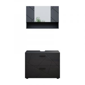 Vicco - Ensemble de meubles de salle de bain Irma, Anthracite Haute brillance, 2 pi&egrave;ces, armoire basse 80 cm