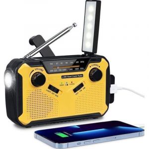 Portable Radio Dynamo Survie, AM/FM Radio Manivelle Solaire,Portative Radio à Pile avec 2500mAh Power Bank/SOS Alarm/Lampe Poch