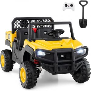 COSTWAY 24V Voiture &Eacute;lectrique Enfants Caterpillar avec Benne Basculante, Buggy &Eacute;lectrique Enfant 2 Places avec T&eacute;l&eacute;commande, Pelle, Phares LED,