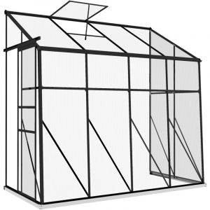 Serre adoss&eacute;e, serre de jardin polycarbonate, avec porte coulissante, &eacute;vent de toit, fondation, 127 x 253 x 240 cm noir