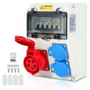 Randaco - swanew Coffret De Chantier Distributeur mural avec disjoncteur, répartiteur électrique de site à 5 pôles avec 2 prises Schuko et prise cee