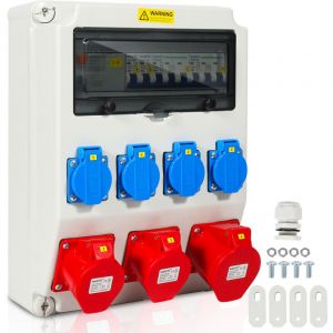 SWANEW Coffret de Chantier Monophase Repartiteur de Courant Mural Coffret Electrique de Chantier 1X32A 2X16A 4x230V MIT LS+FI