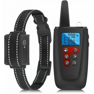 Collier de dressage pour chien 2 en 1, port&eacute;e de t&eacute;l&eacute;commande de 1000 m&egrave;tres - collier anti-aboiement, avec r&eacute;cepteur de t&eacute;l&eacute;commande, &eacute;tanche IP67,