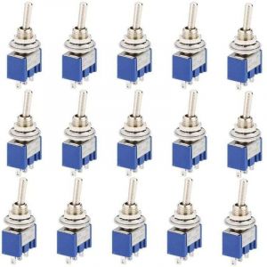 Lot de 15 Commutateurs &agrave; bascule, Mini Interrupteur &agrave; Bascule, AC 125V 6A ON-OFF 3 Broches 2 Position SPDT Interrupteur a Bascule Autobloquant pour