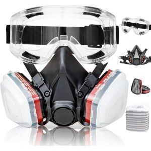 Respirateur &agrave; demi-face avec filtres - Masque respirateur avec coton filtre 10pcs et lunettes, pour la peinture, la poussi&egrave;re, le formald&eacute;hyde, le