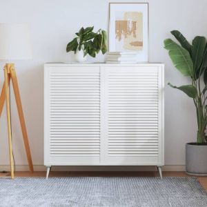 Portes d'armoire &agrave; persiennes 2pcs blanc 99,3x59,4cm pin massif