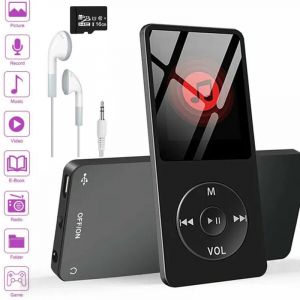 Lecteur MP3/MP4 Bluetooth avec &eacute;cran LCD, son HiFi et basses profondes, radio FM et carte son 16 Go lecteur MP3 Bluetooth 5.0 pour le sport, 16 Go,