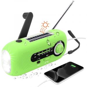Solaire Dynamo Radio,Radio Solaire avec Alarme SOS pour Les urgences,Petite Radio,étanche IPX3 Radio,Radio à manivelle AM/FM,Lampe Poche,2000mAh