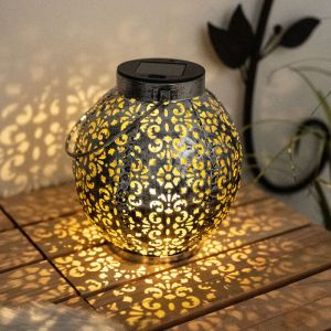 Boule solaire Boule solaire antique en m&eacute;tal pour jardin Lampes solaires Sph&egrave;re pour l'ext&eacute;rieur, avec effet de lumi&egrave;re oriental en argent &agrave; mettre /