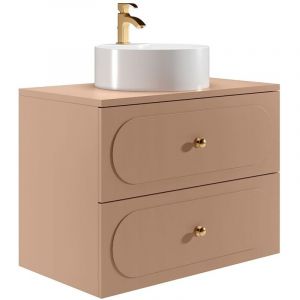 Vente-Unique &ndash; Meuble de salle de bain suspendu avec vasque &agrave; poser ronde &ndash; Vieux rose &ndash; 80 cm &ndash; 2 tiroirs soft close &ndash; &Eacute;co-responsable fabriqu&eacute; en