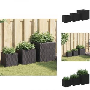 Vidaxl - Jardini&egrave;res d'ext&eacute;rieur 3 pcs noir r&eacute;sine tress&eacute;e - Jardiniere Exterieure - Pot De Fleurs Ext&eacute;rieur - Decoration Jardin - R&eacute;sine Tress&eacute;e