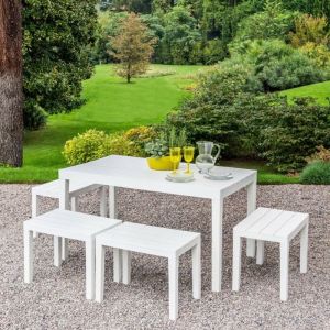Progarden - Set d'ext&eacute;rieur avec 1 table rectangulaire 4 bancs, Made in Italy, couleur blanche