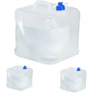 Relaxdays - Jerrican d'eau pliable, lot de 3, volume : 20 l, robinet, sans bpa, convient aux aliments, transparent/bleu