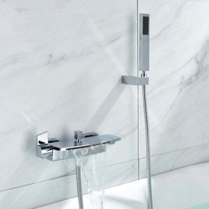 Mitigeur Baignoire Cascade Mural Robinet De Baignoire Pommeau De Douche Cascade Mural Robinet De Baignoire Chaud Et Froid (Argent)