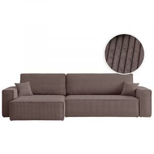 Canap&eacute; FARAH d'angle max r&eacute;versible et convertible 5 places en velours c&ocirc;tel&eacute; - Marron glac&eacute;