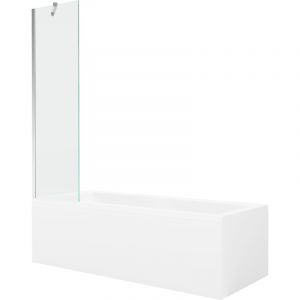 Mexen - Cubik baignoire rectangulaire 160 x 70 cm avec tablier et paroi 1 volet 50 cm, transparent, chrome - 550316070X9505000001