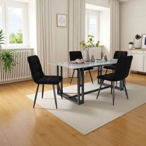 Chaise de salle &agrave; manger 4 pi&egrave;ces, chaise de cuisine, chaise rembourr&eacute;e, chaise design, assise en velours, structure en m&eacute;tal, noire (livraison