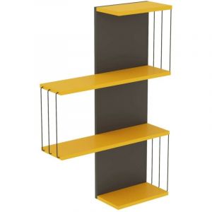 Dmora - tagère murale Hadar, Étagère, Tablette murale, Rayonnage polyvalent, 64x19h96 cm, Anthracite et Jaune, avec emballage renforcé