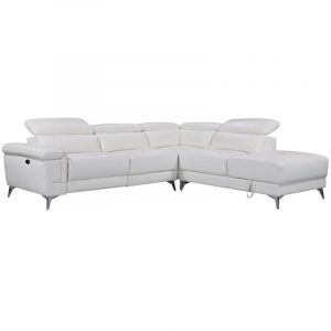 Vente-unique - Canap&eacute; d'angle relax &eacute;lectrique en cuir pascaline - Ivoire - Angle droit