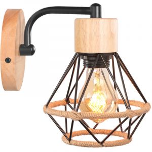 Applique Murale Rétro Lampe Murale Vintage En Fer Et Bois Rétro Cage Design Noir Lampe Murale Interieur Pour Salon Cuisine Couloir