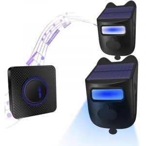 Sjlerst - Alarme D'all&eacute;e Solaire, sans Fil Longue Port&eacute;e D&eacute;tecteur de Mouvement Ext&eacute;rieur Syst&egrave;me D'alerte de s&eacute;curit&eacute; avec 1 R&eacute;cepteur et 2